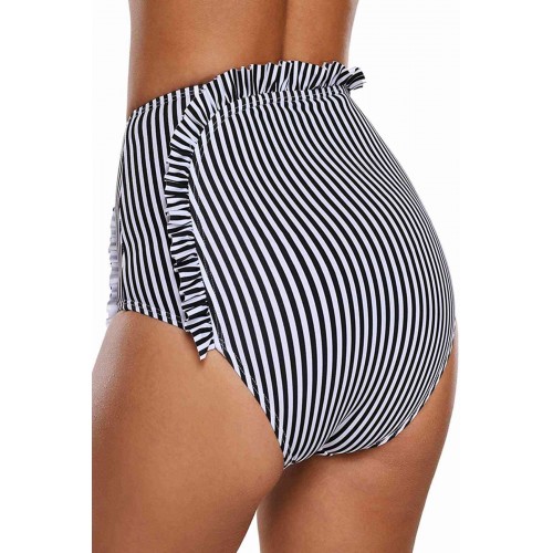 Angelsin Çizgili Fırfırlı Bikini Alt Çok Renkli
