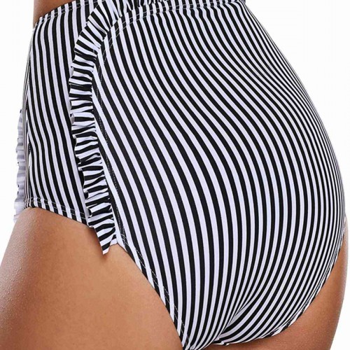 Angelsin Çizgili Fırfırlı Bikini Alt Çok Renkli