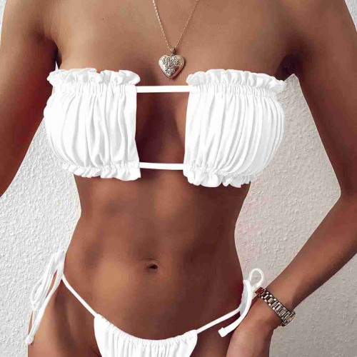 Angelsin Brezilya Model Büzgülü Bağlamalı Bikini üstü Beyaz