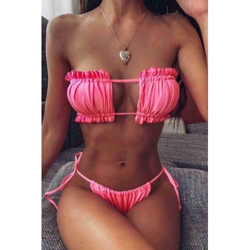 Angelsin Brezilya Model Büzgülü Bağlamalı Bikini Altı Pembe