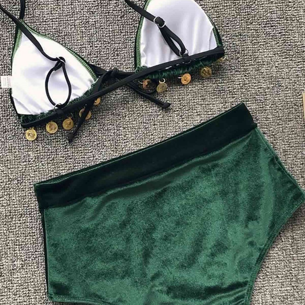 Angelsin Kadife Yeşil Bikini Takım