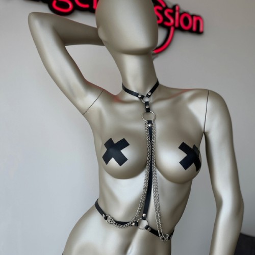 Bel ve Boyun Detaylı Şık Deri Harness