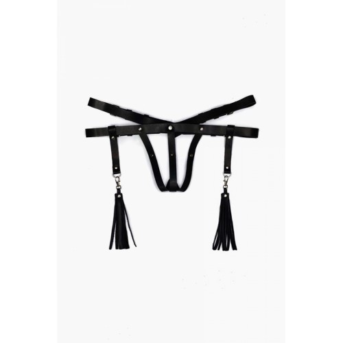 Deri İç Giyim Püsküllü Tanga Harness - APFT439