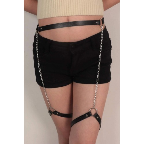 Deri Seksi Zincirli Jartiyer - APFT1184