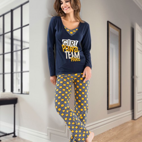 Derya Kurşun V Yaka Uzun Kollu Kadın Pijama Takım 1104