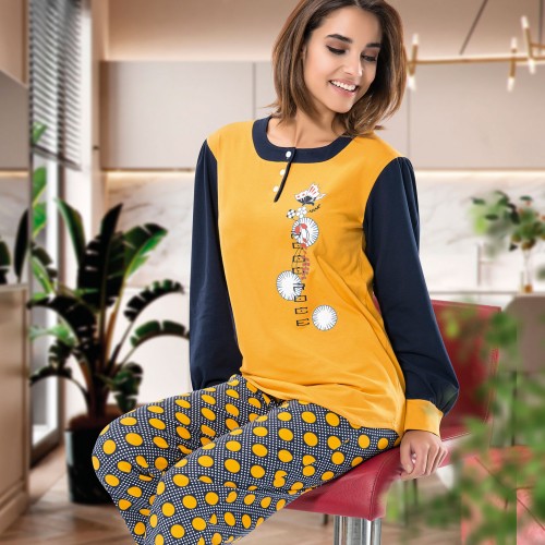 Derya Kurşun Kelebek Baskılı Uzun Kol Kadın Pijama Takım 1100