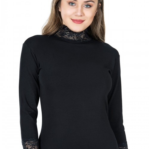 Derya Kurşun Balıkçı Yaka Dantelli Kadın Tişört 278