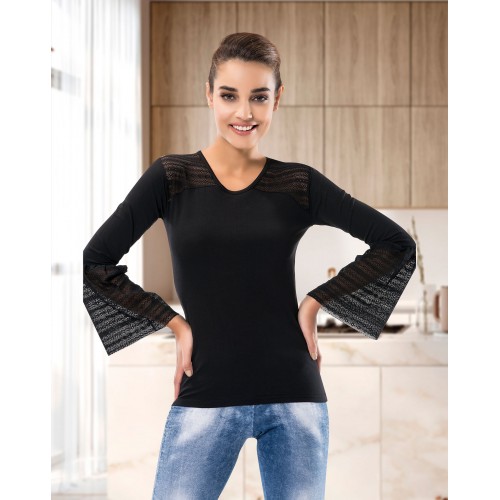 Derya Kurşun Güpürlü Uzun Kol Kadın Body 122