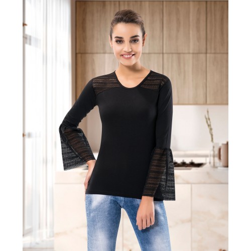 Derya Kurşun Güpürlü Uzun Kol Kadın Body 122