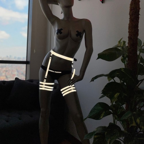 Karanlıkta Işıkla Parlayan Özel Bacak Harness Beyaz Reflektörlü - APFT358