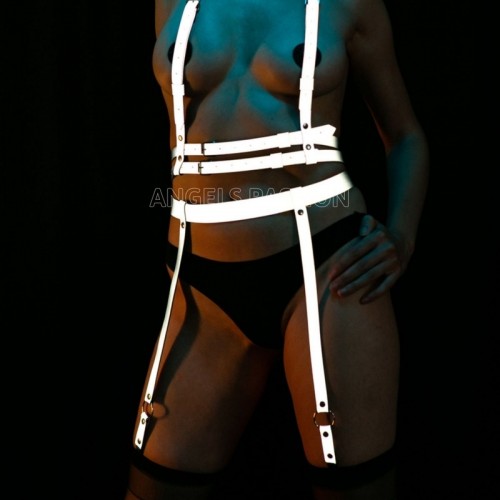 Karanlıkta Parlayan Seksi Reflektörlü Jartiyer Harness Takım - APFT232