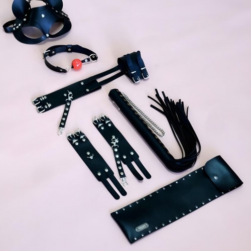 Kelepçe Kırbaç Set, 5&apos;li Set, El - Ayak Kelepçesi, Maske, Ağız Topu - APFT1307