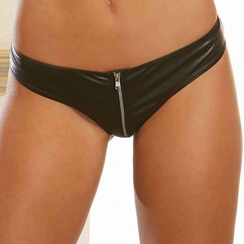 Merry See Deri önden Fermuarlı Seksi Külot