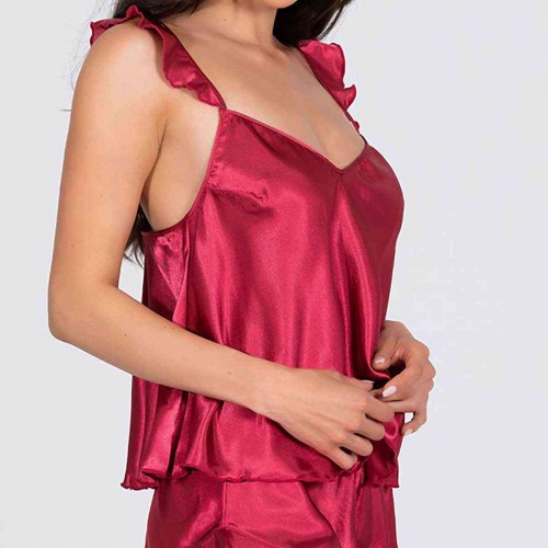 Merry See Saten Şortlu Pijama Takım Kırmızı