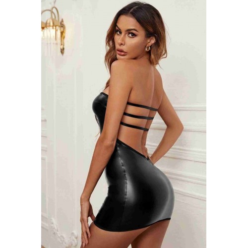 Merry See Deri Görünümlü Seksi Gecelik İç giyim Siyah