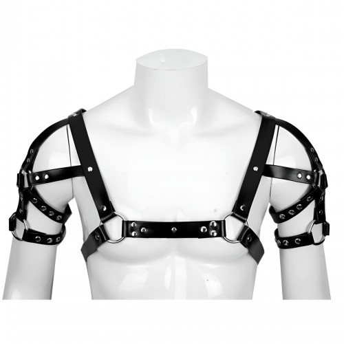 Omuz ve Kol Detaylı Şık Deri Erkek Harness, Erkek Club Giyim - APFTM164