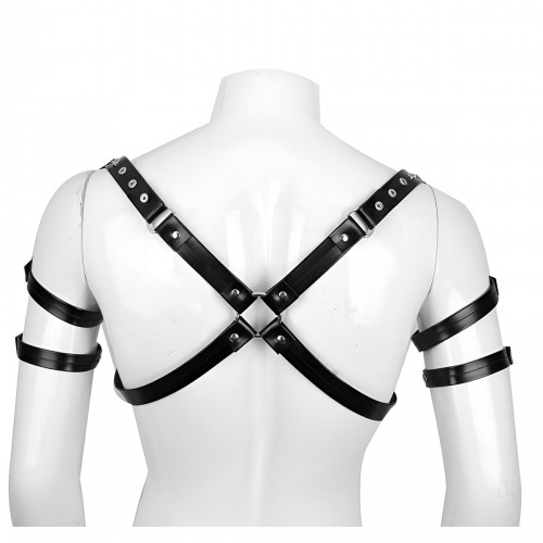 Omuz ve Kol Detaylı Şık Deri Erkek Harness, Erkek Club Giyim - APFTM164