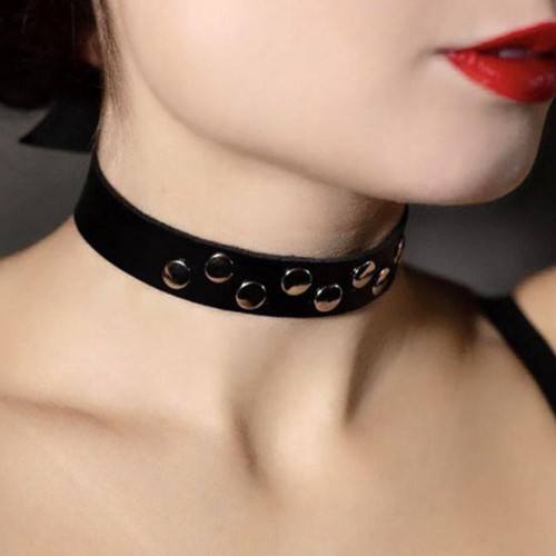 Perçin Detaylı Şık Deri Choker-Tasma - APFT778