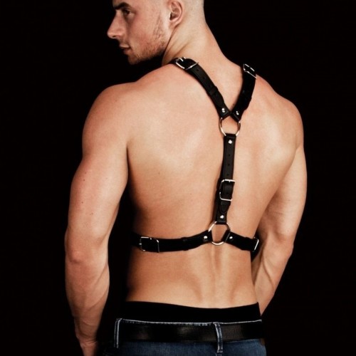 Perçin Detaylı Şık Deri Erkek Göğüs Harness - APFTM108