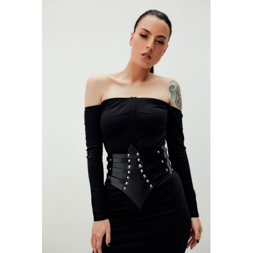 Perçin Detaylı, Şık Elbise Üzeri Deri Korse Kemer, Elbise Kemeri - APFT1087