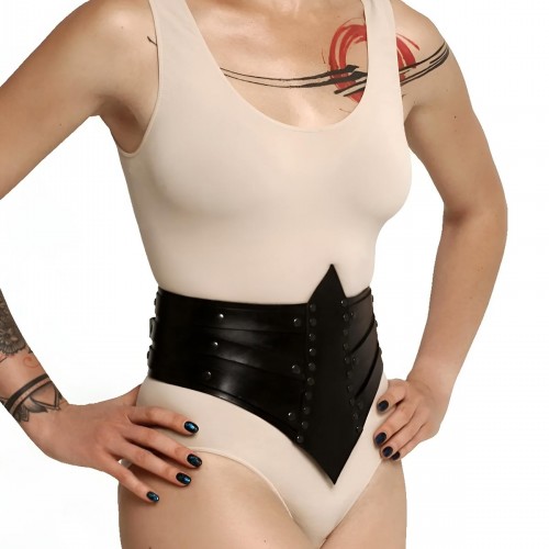 Perçin Detaylı Şık Deri Korse, Seksi Korse Harness - APFT905