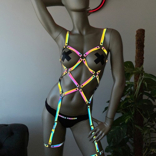 Pole Dans Giyim Işıkla Yansıyan Seksi Harness