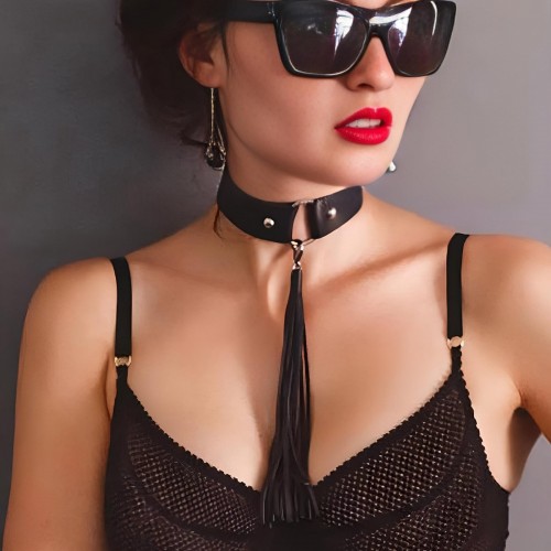 Püsküllü Deri Tasma, Deri Choker, Püskül Detaylık Şık Choker - APFT1236