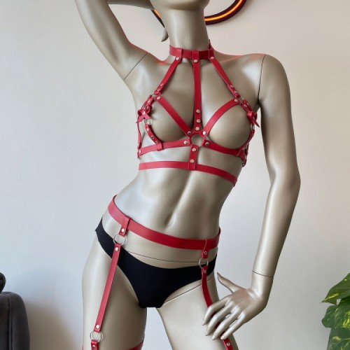 Seksi Kırmızı Deri Fantazi Giyim
