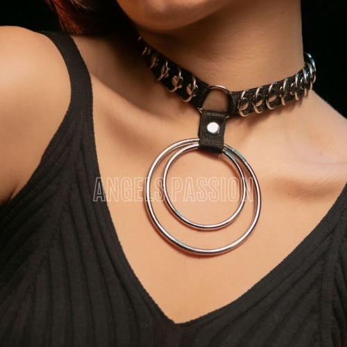 Şık Elastik Choker - Halka Detaylı Lastik Kolye - Şık Lastik Choker Harness - APFT576