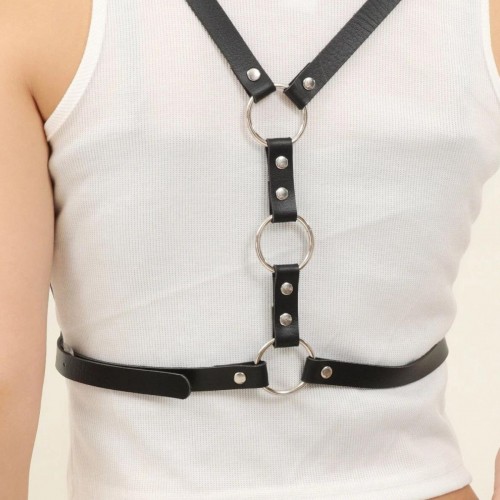 Sırtı Halka Detaylı Şık Deri Harness - APFT800