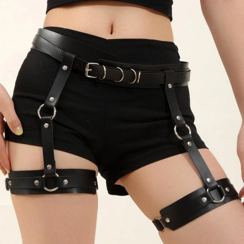 Siyah Deri Jartiyer Harness - APFT804