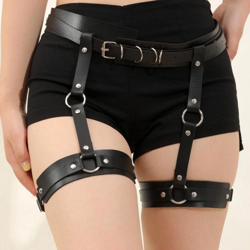 Siyah Deri Jartiyer Harness - APFT804