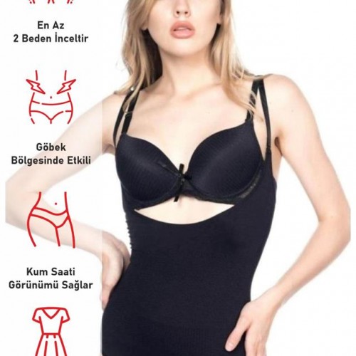 Siyah Emay 2811 Göğsü Açık Slip Boy Lazer Korse