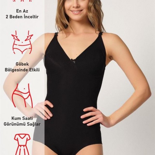 Siyah Emay 2821 Balenli Double Boy Slip Lazer Korse