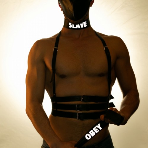 SLAVE ve OBEY Baskılı Reflektörlü Deri Choker