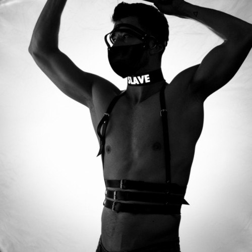 SLAVE ve OBEY Baskılı Reflektörlü Deri Choker
