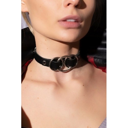 Üçlü Halka Detaylı Ayarlı Şık Deri Choker - APFT681