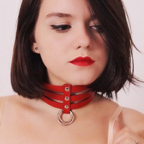 Üçlü İnce Şerit Halka Detaylı Deri Choker - APFT676