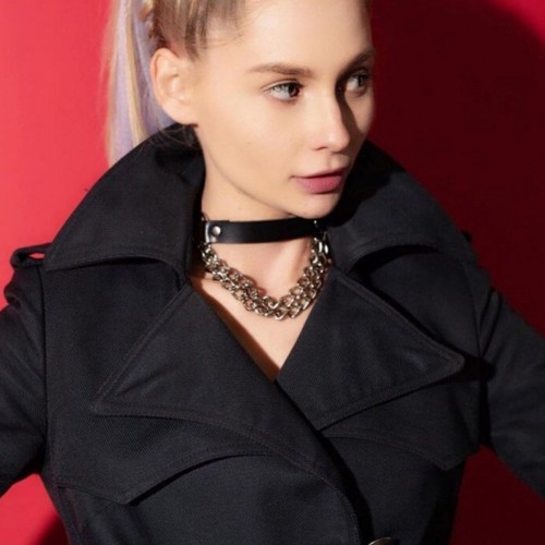 Zincir Detaylı Zarif Deri Choker Tasma - APFT668-S1